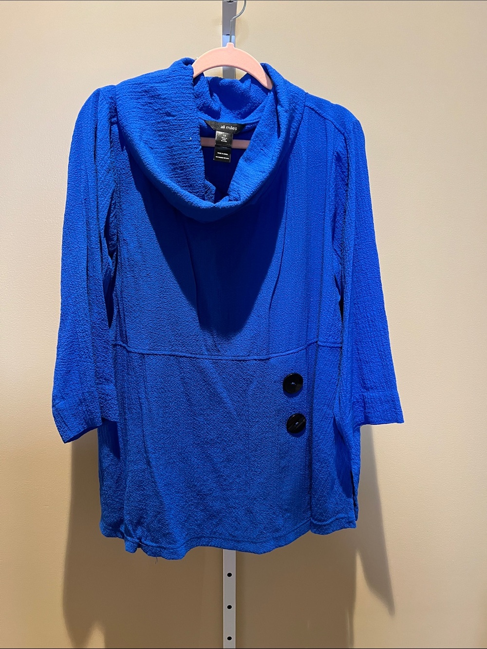 Ali Miles Royal Blue Cowl Neck Tunic with Side Buttons